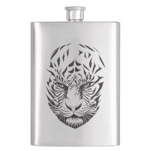Tiger Wild Animal Nature Illustration Art Tattoo Hip Flask