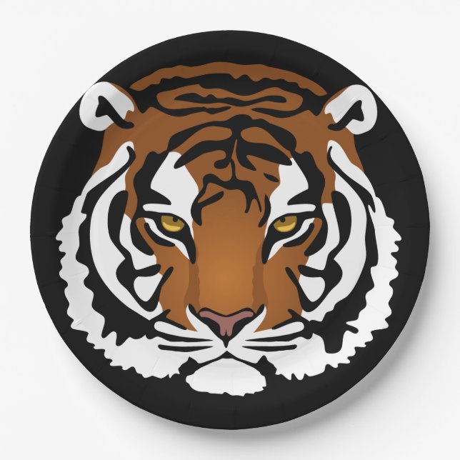 Tiger, Wild Cat on Black Paper Plate (Front)