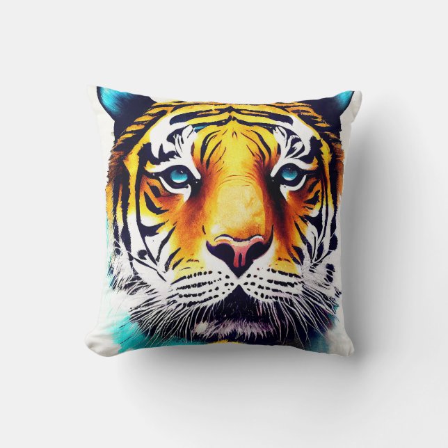 Tiger Wild Nature Animal Color Art Painting Cushion (Front)