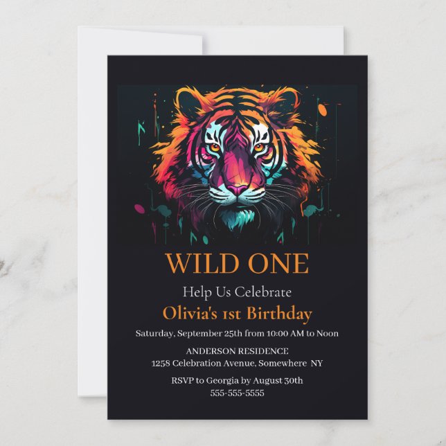 Tiger Wild One Birthday theme Invitation (Front)