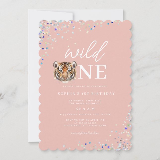 Tiger Wild One Celebration First Birthday Party  Invitation (Front)