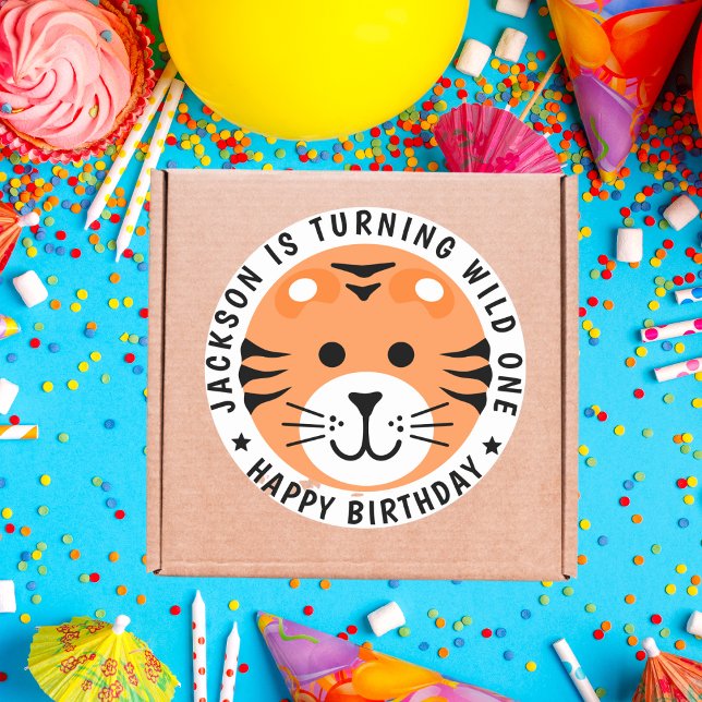 Tiger Wild One Jungle Safari Animal Kids Birthday  Classic Round Sticker (Creator Uploaded)