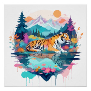 Tiger Wildlife Animal Nature Outdoors Watercolor  Poster