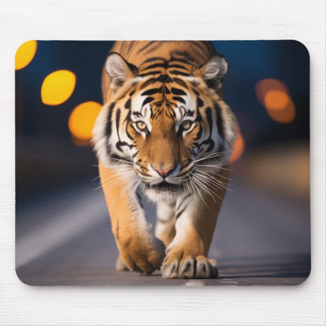 Tiger Wildlife Animal On Street Outdoors Mouse Pad (Front)