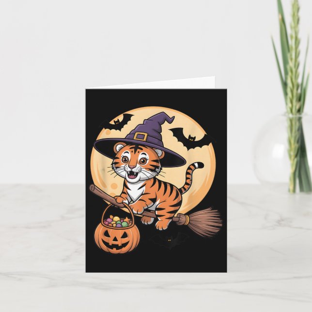 Tiger Witch Hat Pumpkin Halloween Costume Men Wome Card (Front)