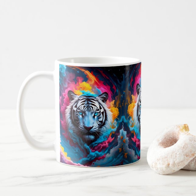 Tiger with a mystical and ethereal appearance coffee mug (With Donut)