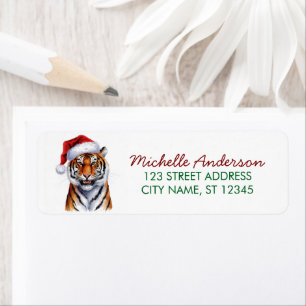 tiger with a Santa hat Christmas Return Address