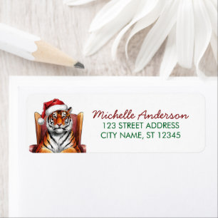 tiger with a Santa hat Christmas Return Address