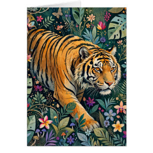 Tiger with Amber Eyes Fantasy Jungle Foliage