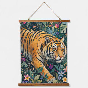Tiger with Amber Eyes Fantasy Jungle Foliage Hanging Tapestry