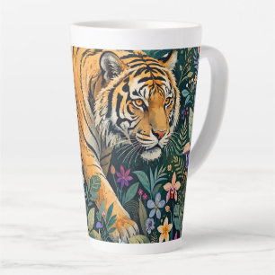 Tiger with Amber Eyes Fantasy Jungle Foliage Latte Mug