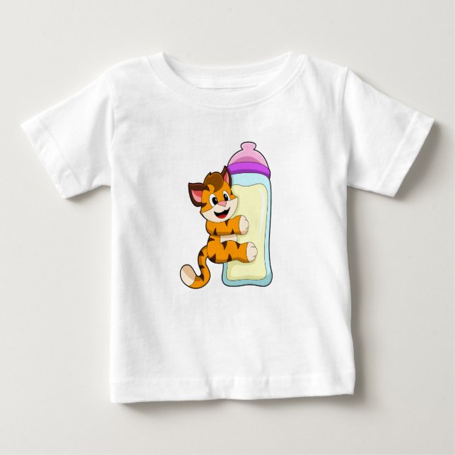 Tiger with Baby bottle of Milk Baby T-Shirt (Front)
