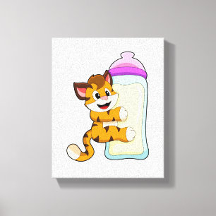 Tiger with Baby bottle of Milk Canvas Print