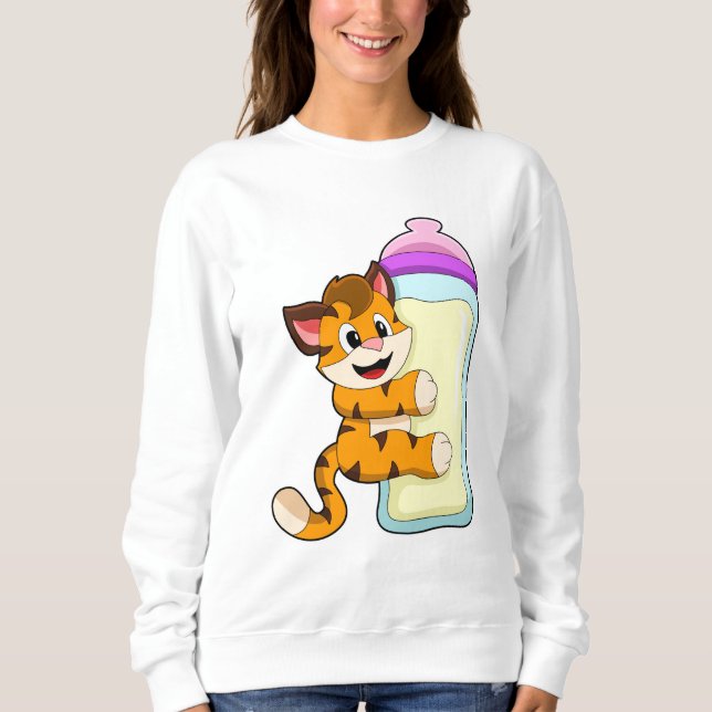 Tiger with Baby bottle of Milk Sweatshirt (Front)