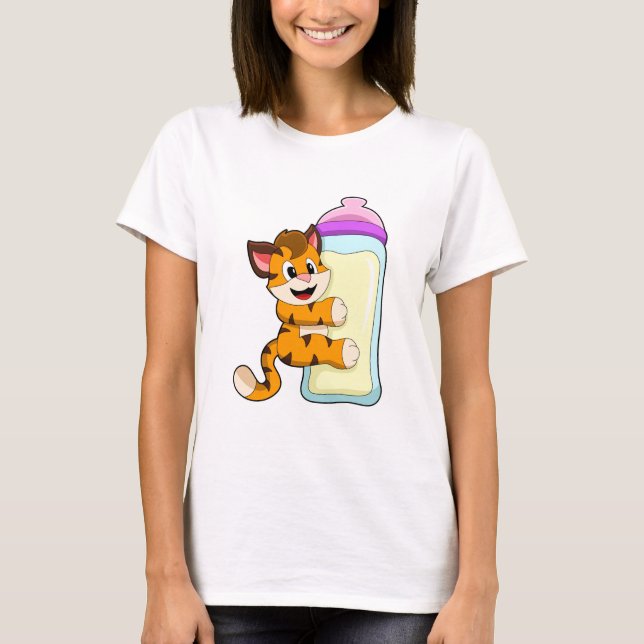 Tiger with Baby bottle of Milk T-Shirt (Front)