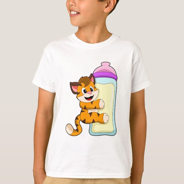Tiger with Baby bottle of Milk T-Shirt (Front)
