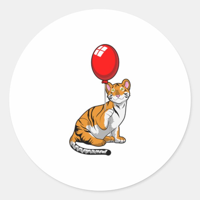 Tiger with Balloon Classic Round Sticker (Front)