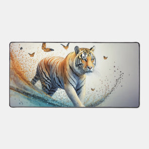 Tiger with butterflies desk mat