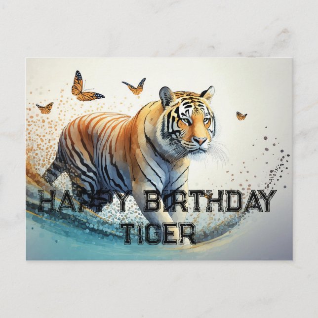 Tiger with butterflies Happy birthday Postcard (Front)