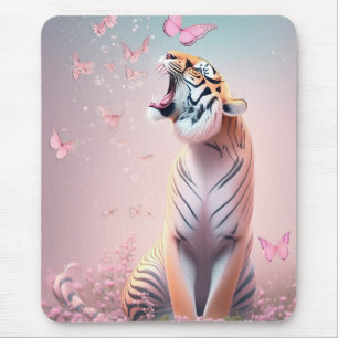 Tiger with butterflies mouse pad