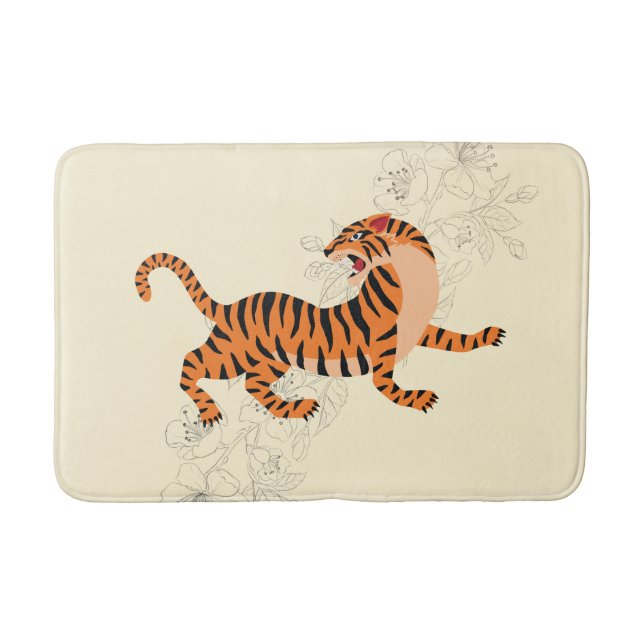 Tiger With Cherry Blossom Bath Mat (Front)
