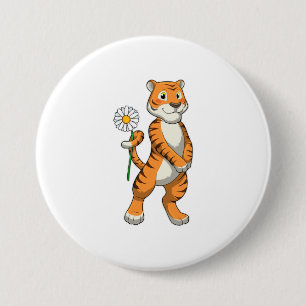 Tiger with Daisy Flower 7.5 Cm Round Badge