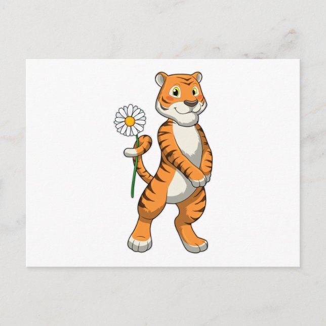 Tiger with Daisy Flower Postcard (Front)