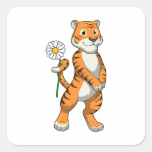 Tiger with Daisy Flower Square Sticker