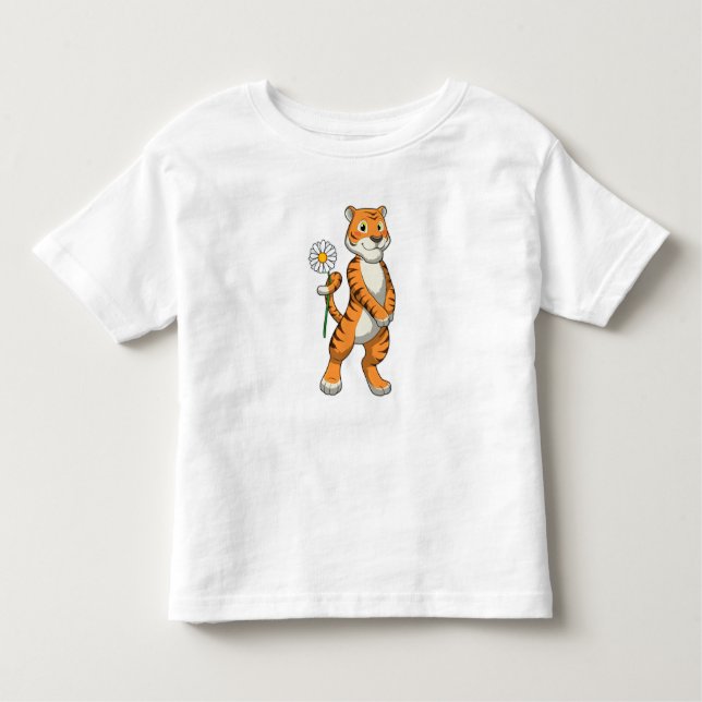 Tiger with Daisy Flower Toddler T-Shirt (Front)