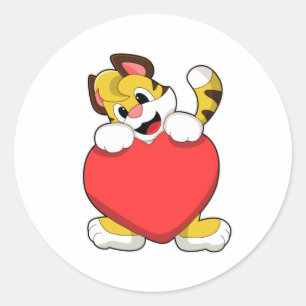 Tiger with Heart Classic Round Sticker