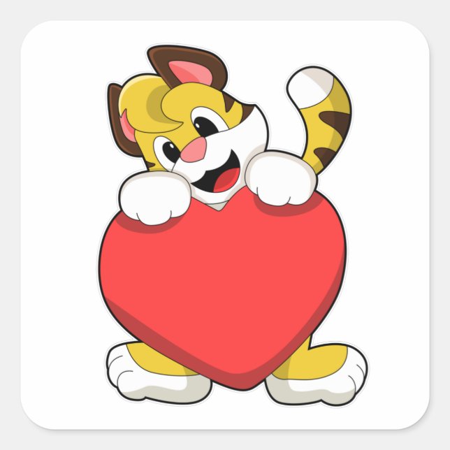 Tiger with Heart Square Sticker (Front)
