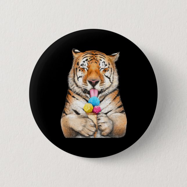 Tiger With Ice Cream 6 Cm Round Badge (Front)