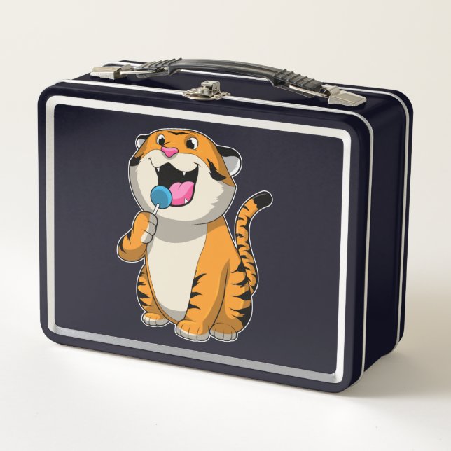 Tiger with Lollipop Metal Lunch Box (Front)