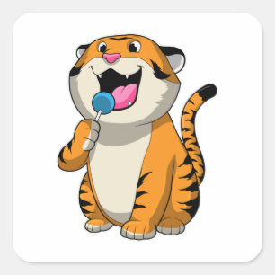 Tiger with Lollipop Square Sticker