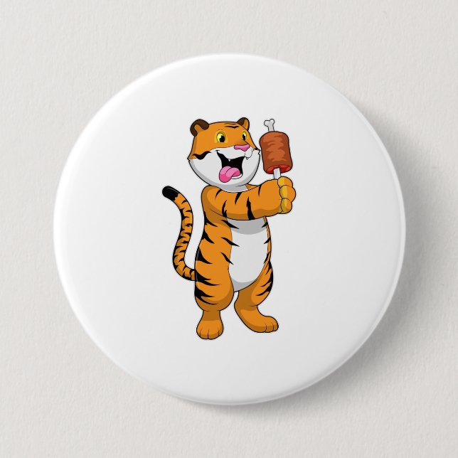 Tiger with Meat 7.5 Cm Round Badge (Front)