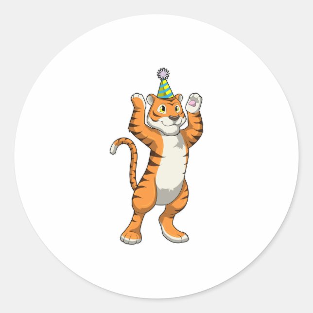 Tiger with Party hat Party Classic Round Sticker (Front)