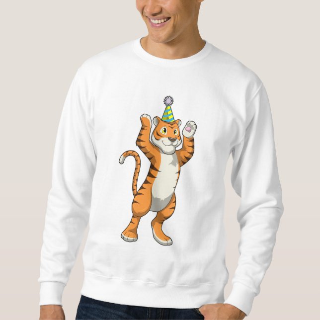 Tiger with Party hat Party Sweatshirt (Front)