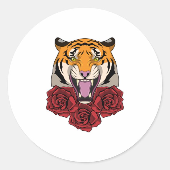 Tiger with Roses Classic Round Sticker (Front)