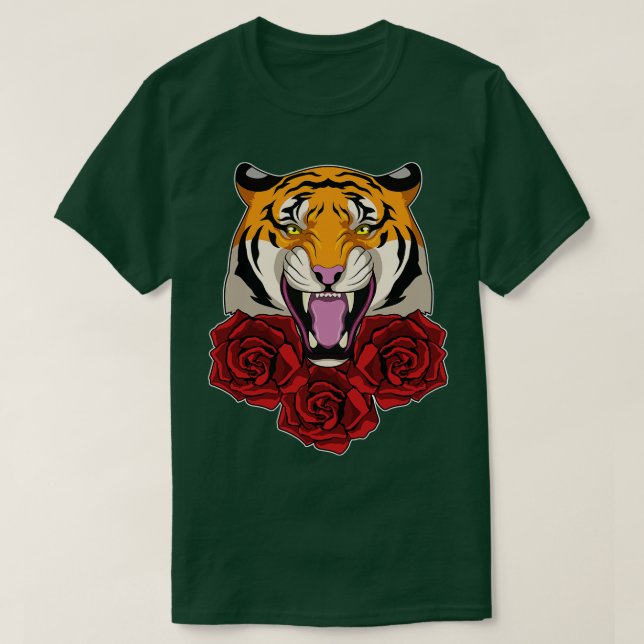 Tiger with Roses T-Shirt (Design Front)
