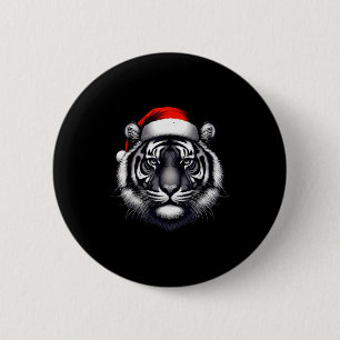 Tiger With Santa Hat Christmas Xmas Lover Zoo Keep 6 Cm Round Badge
