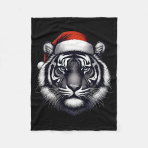 Tiger With Santa Hat Christmas Xmas Lover Zoo Keep Fleece Blanket