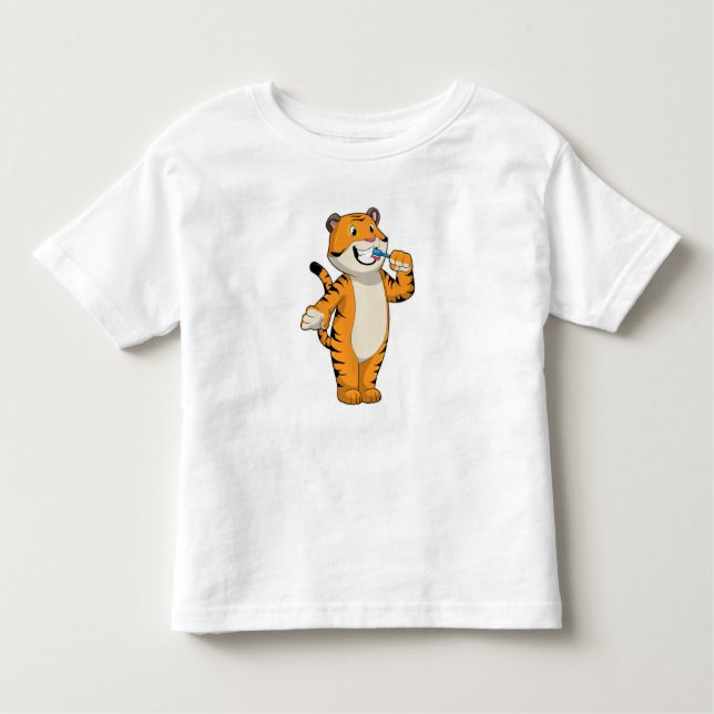 Tiger with Toothbrush Toddler T-Shirt (Front)