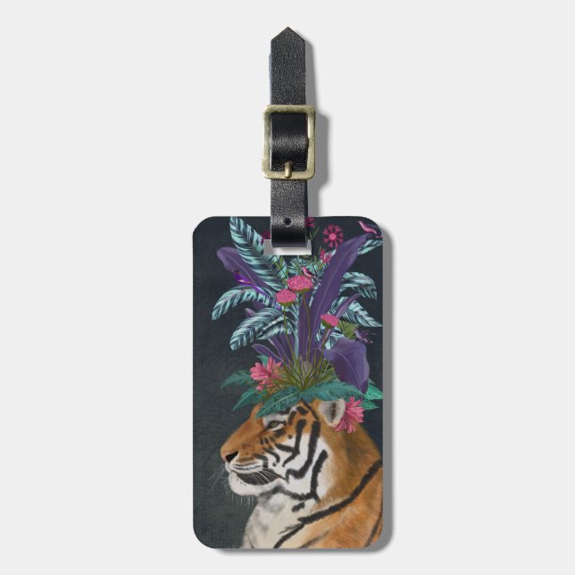 Tiger with Tropical Headpiece Luggage Tag (Front Vertical)