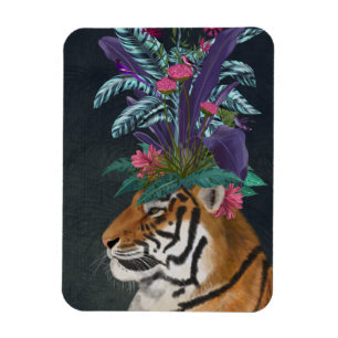 Tiger with Tropical Headpiece Magnet