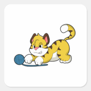 Tiger with Woll yarn ball Square Sticker