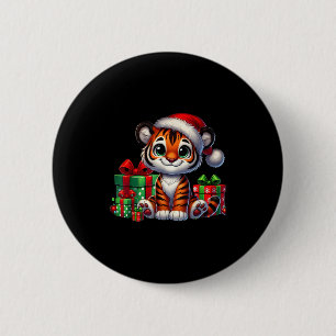 Tiger Xmas Lighting Santa Hat Tiger Christmas 6 Cm Round Badge