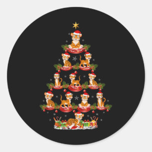 Tiger Xmas Lighting Santa Tiger Christmas Tree  Classic Round Sticker