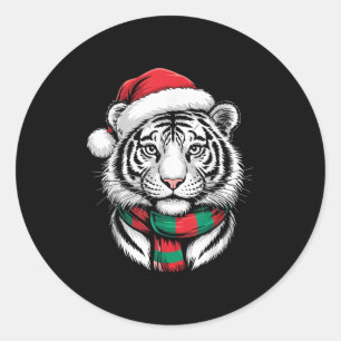 Tiger Xmas Santa Hat F Christmas Costume Classic Round Sticker