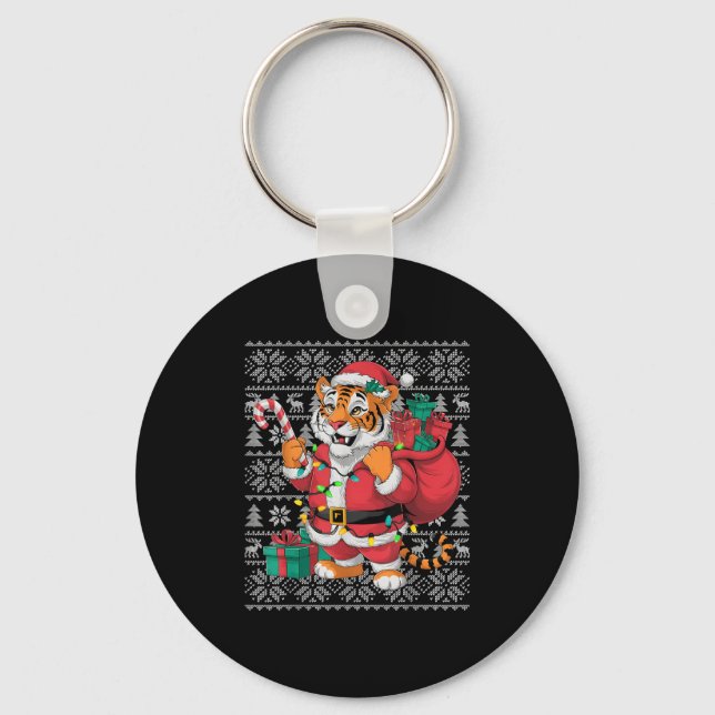 Tiger Xmas Sweater Style Ugly Santa Bengal Tiger C Key Ring (Front)
