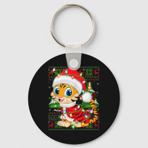 Tiger Xmas Sweater Style Ugly Santa Tiger Christma Key Ring